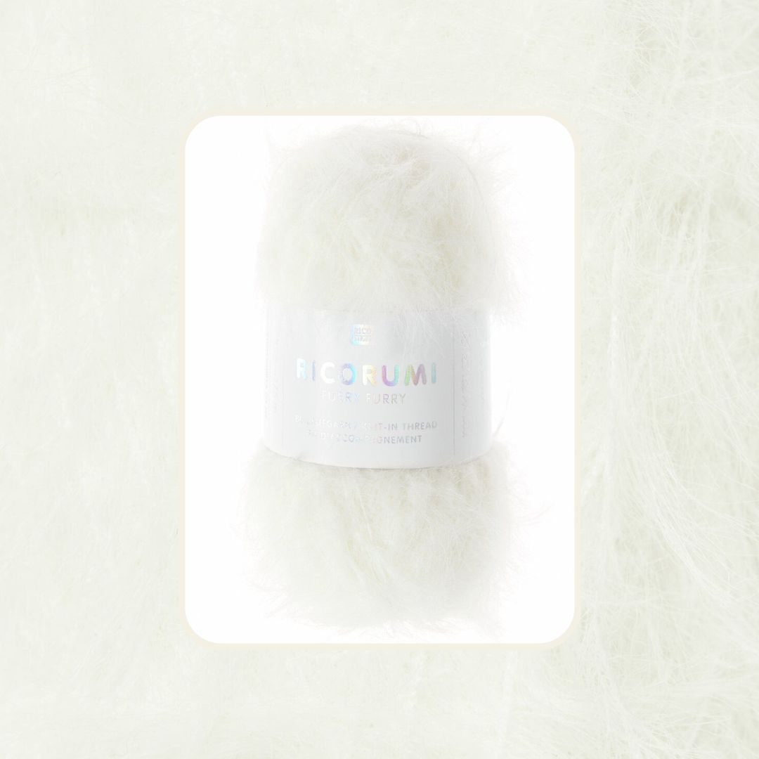 Ricorumi Furry Furry 25g 175m Flauschgarn Beilaufgarn Farbe 001 weißl zum Häkeln und Stricken