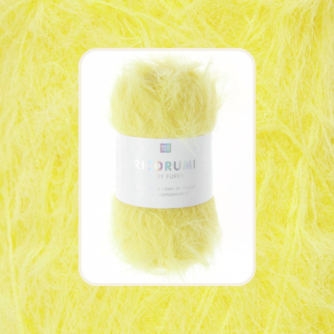 Ricorumi Furry Furry 25g 175m Flauschgarn Beilaufgarn Farbe 002 gelb zum Häkeln und Stricken
