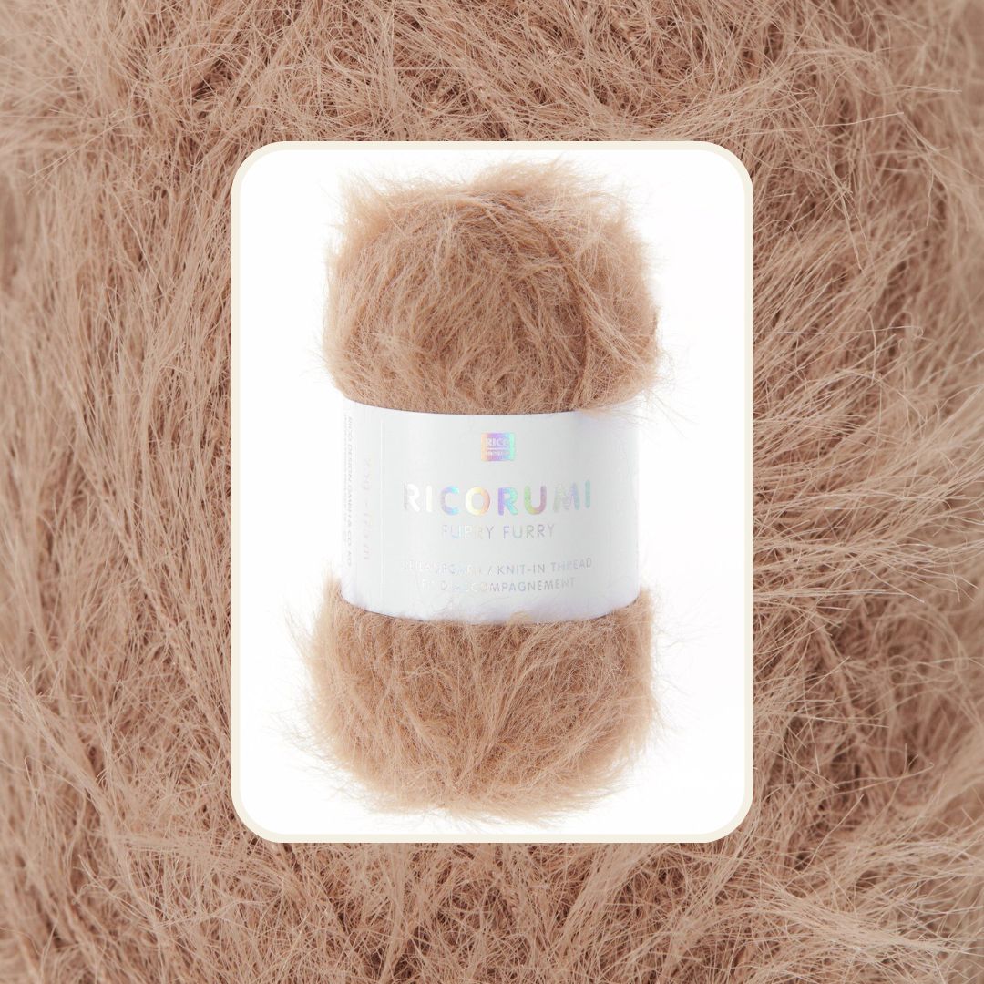Ricorumi Furry Furry 25g 175m Flauschgarn Beilaufgarn Farbe 008 karamell zum Häkeln und Stricken