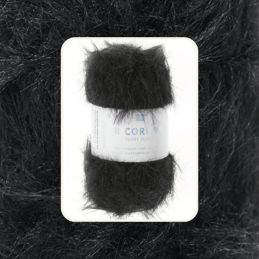 Ricorumi Furry Furry 25g 175m Flauschgarn Beilaufgarn Farbe 010 schwarz zum Häkeln und Stricken