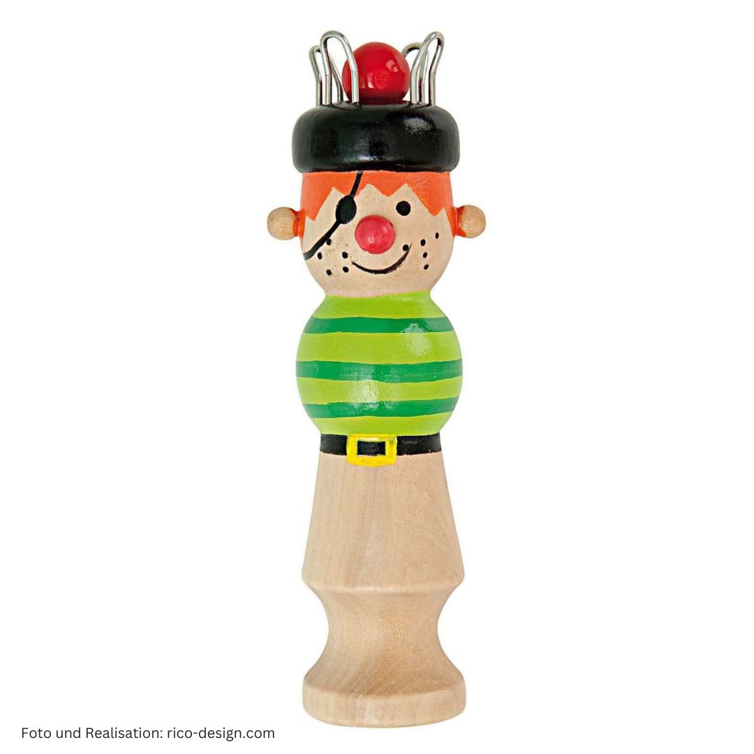 Strickliesel Pirat Onno mit grün gestreiftem Hemd, 4 Haken und 1 Nadel