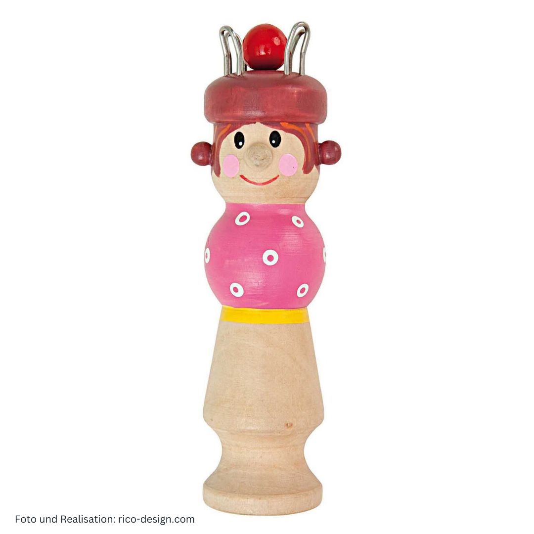 Strickliesel Prinzessin Sylvie mit pinker Bluse, 4 Haken und 1 Nadel