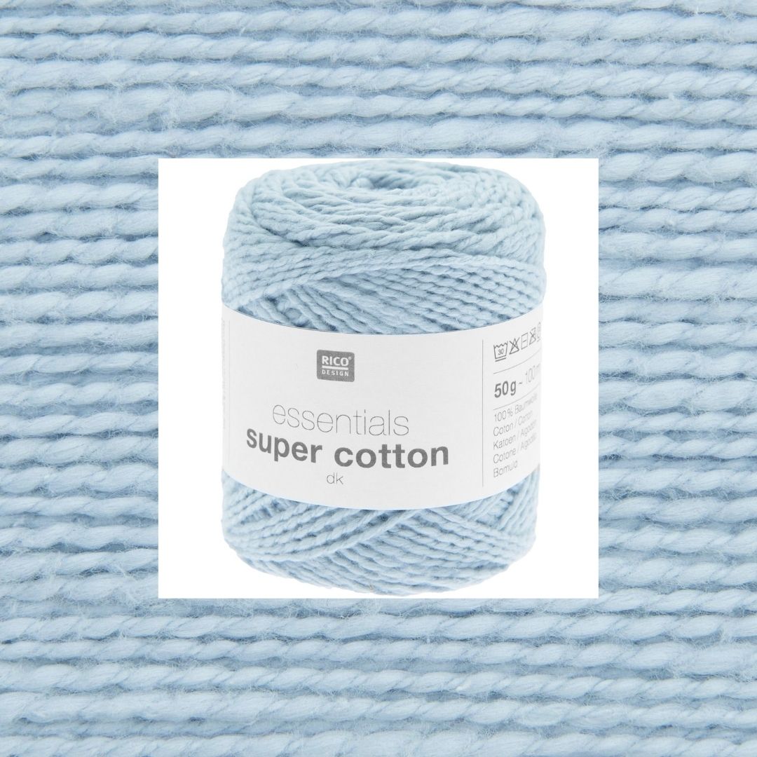Essentials Super Cotton 50g 100% Baumwolle Knäuel und Strukturgarn Farbe 010 hellblau