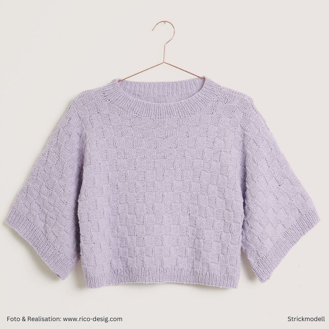 Essentials Super Cotton 50g 100% Baumwolle Muster Strickpulli mit 3/4-Ärmel in flieder
	