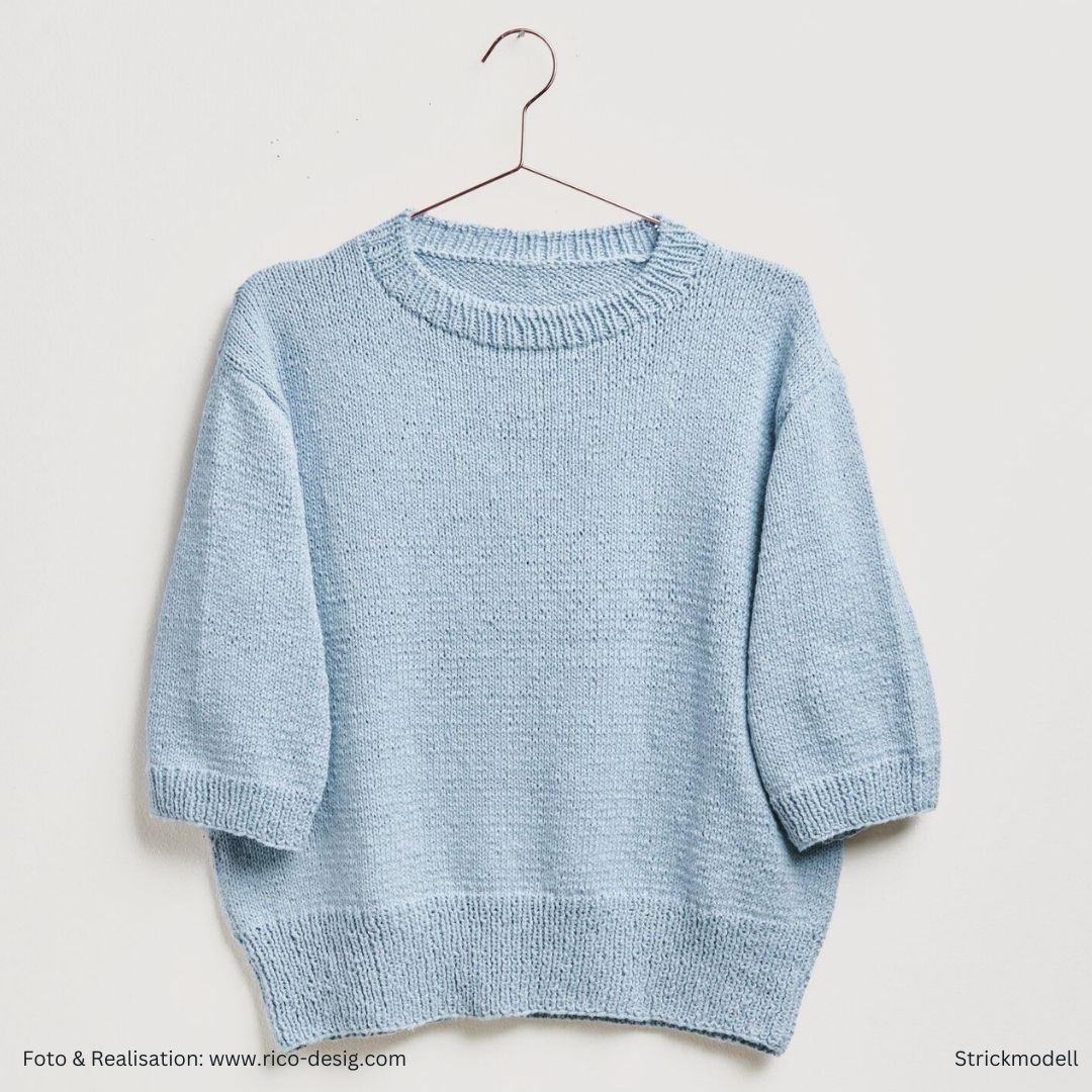 Essentials Super Cotton 50g 100% Baumwolle Muster Strickpulli mit 3/4-Ärmel in hellblau 