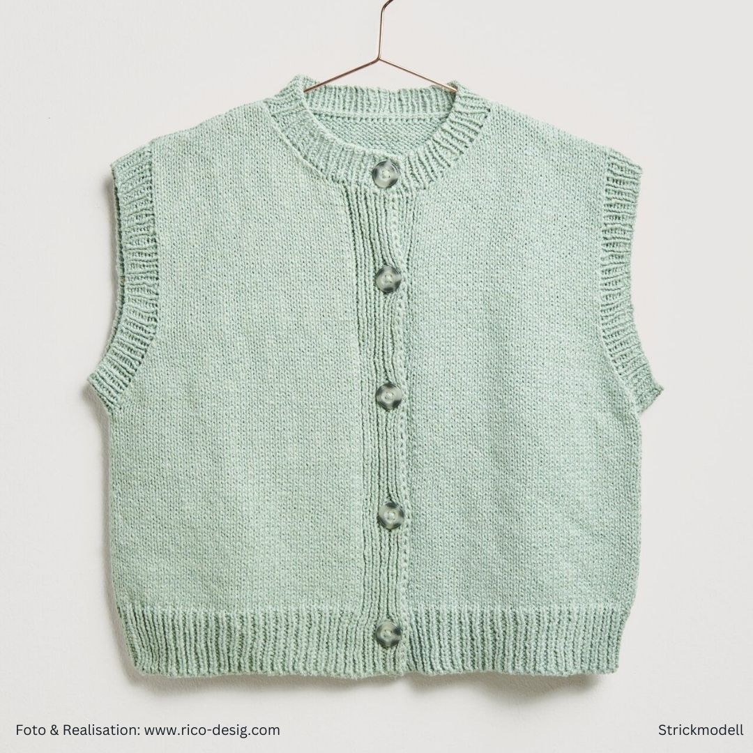 Essentials Super Cotton 50g 100% Baumwolle Muster Strickweste ohne Ärmel mit Knopfleiste in salbei