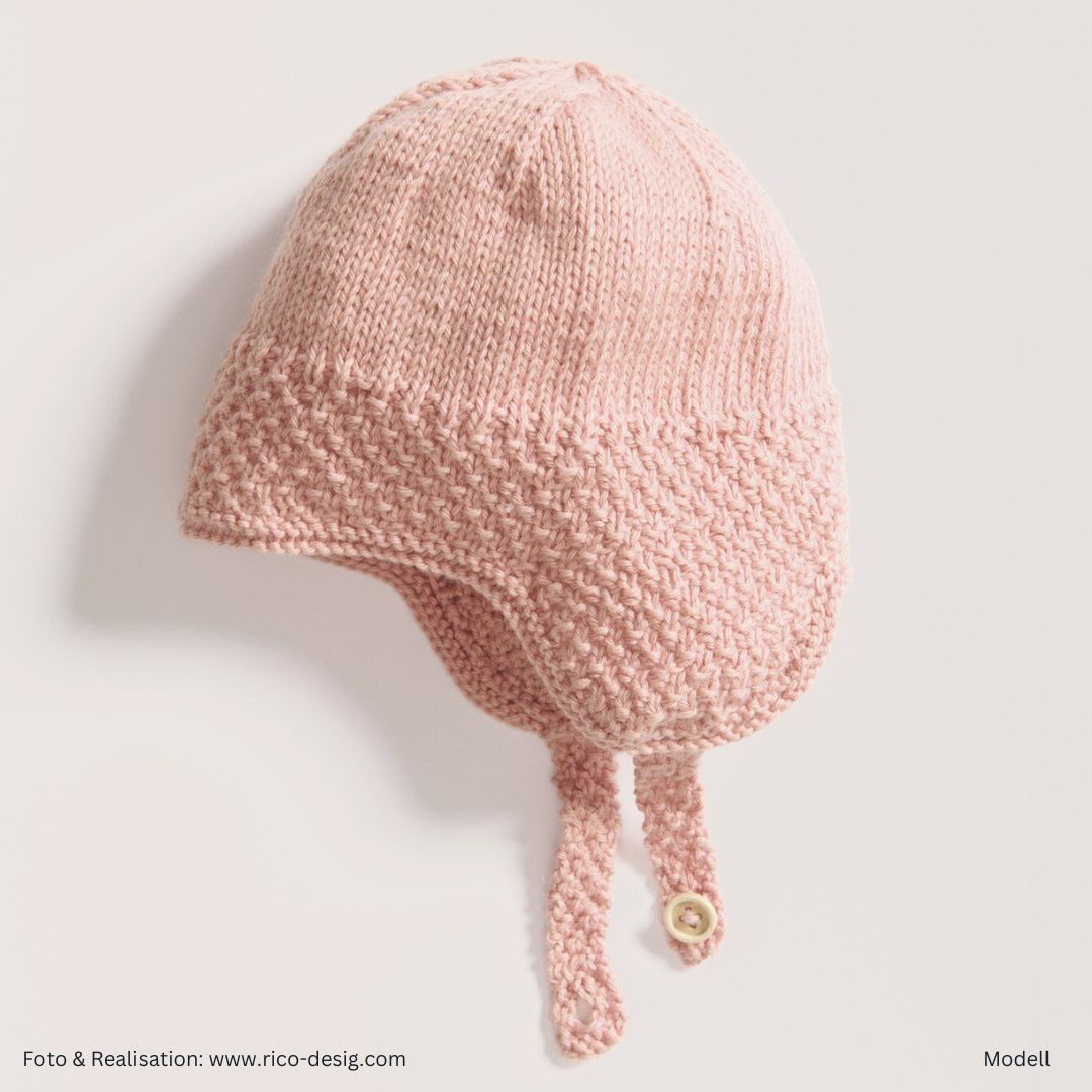 Cozy organic cashmere 50g 145m rico Baby Muster blush Babymütze gestrickt