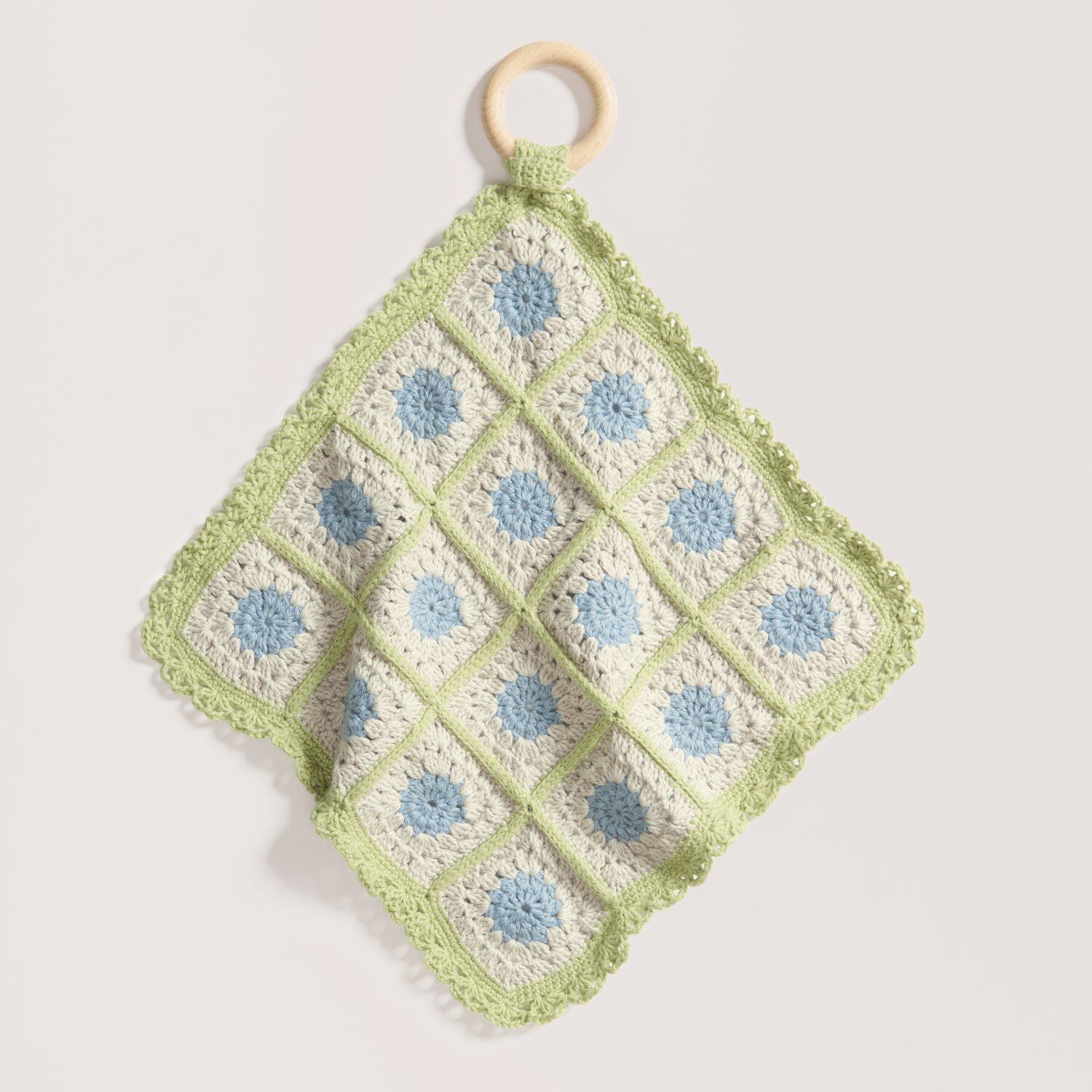 Cozy organic cashmere 50g 145m rico Baby Muster Schnuffeltuch Granny Square gehäkelt mit Holzring