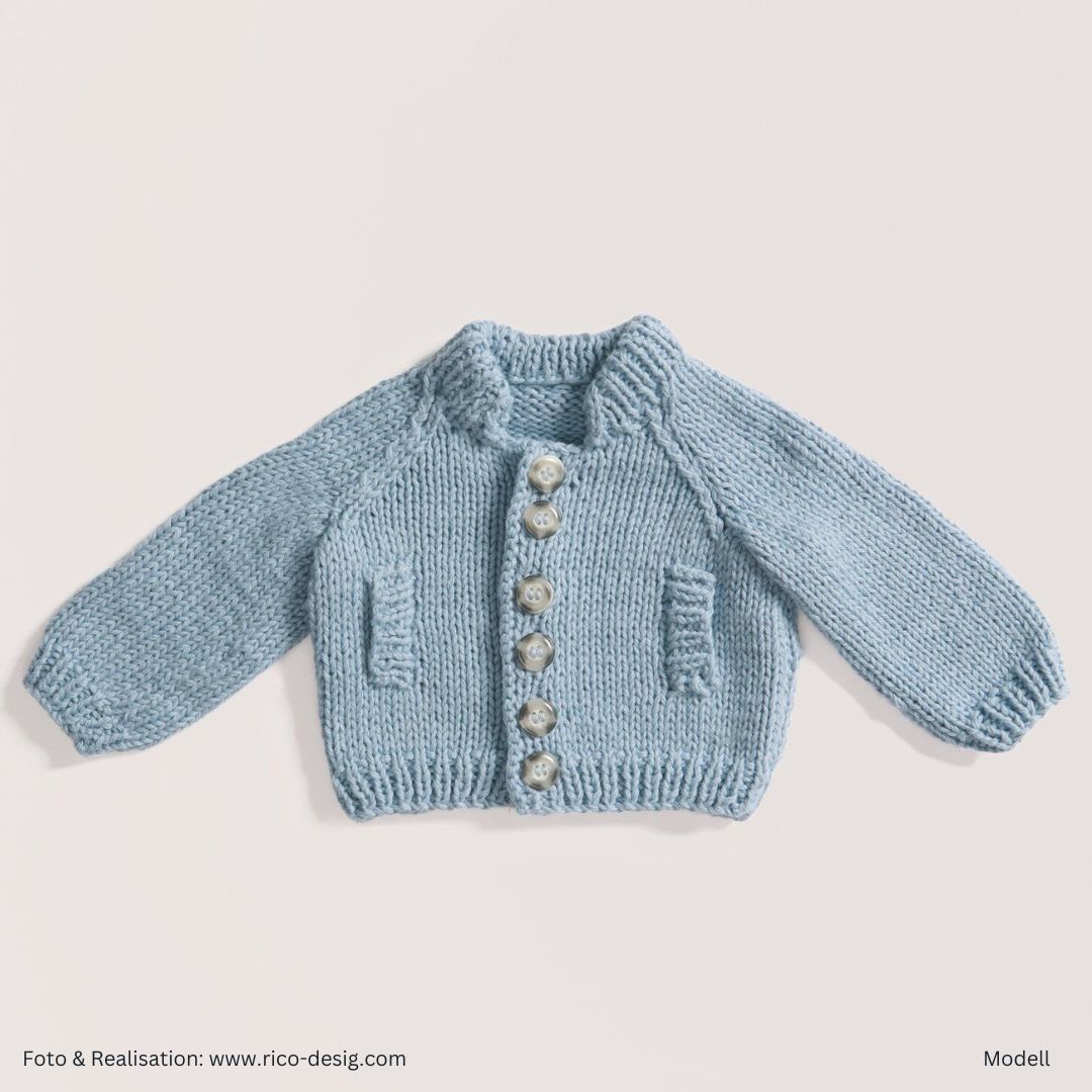 Cozy organic cashmere 50g 145m rico Baby Muster taubenblaue Babyweste gestrickt