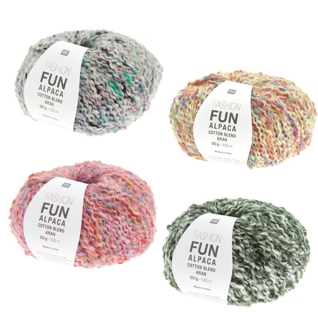 Fashion Fun Alpaca Cotton Blend aran 50g 120m Strick- und Häkelgarn in 4 Farb-Mix-Tönen