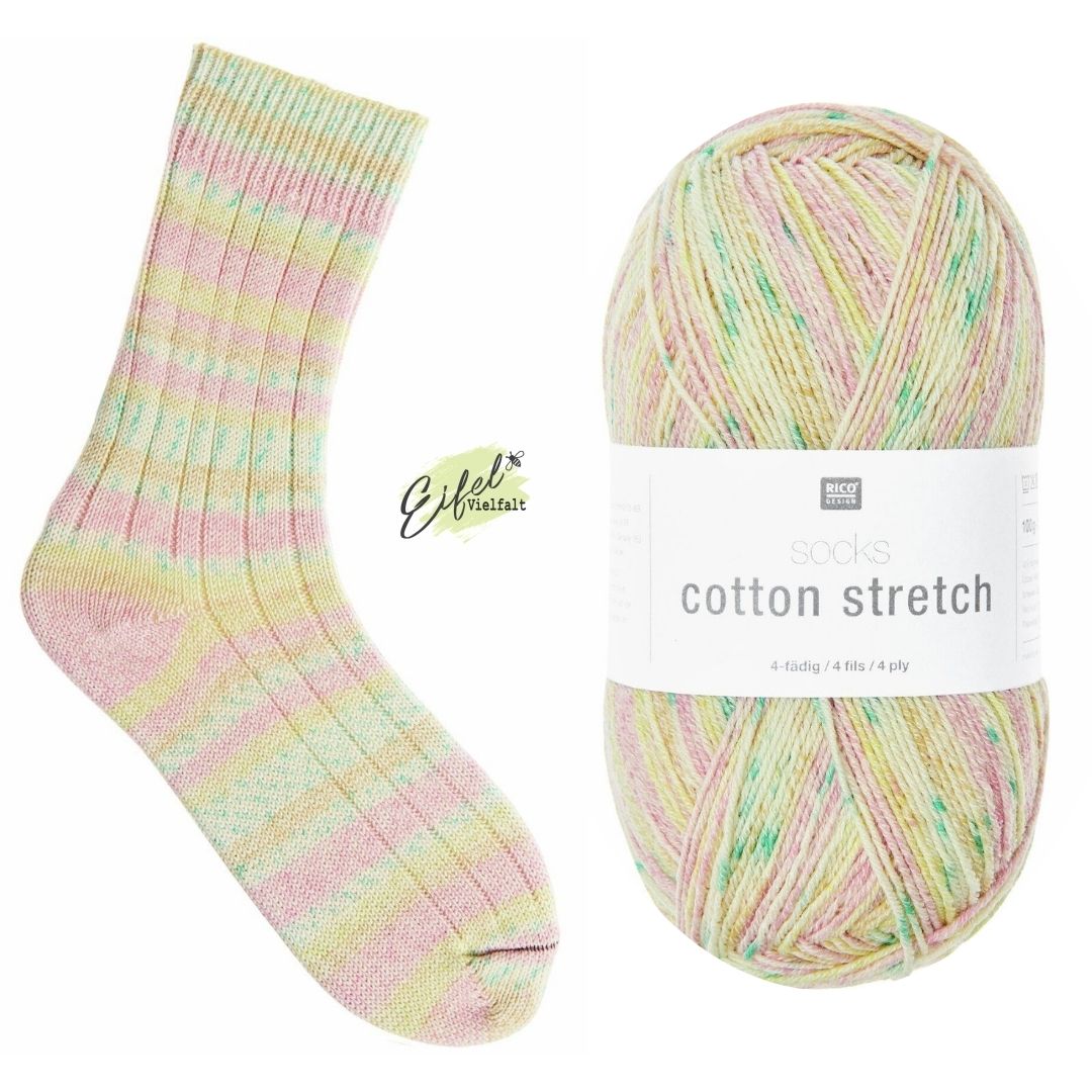 Sockenwolle Socks Cotton Stretch 100g 390m aus Baumwolle Wolle Polyamid und Polyester Farbe 008 bubblegum