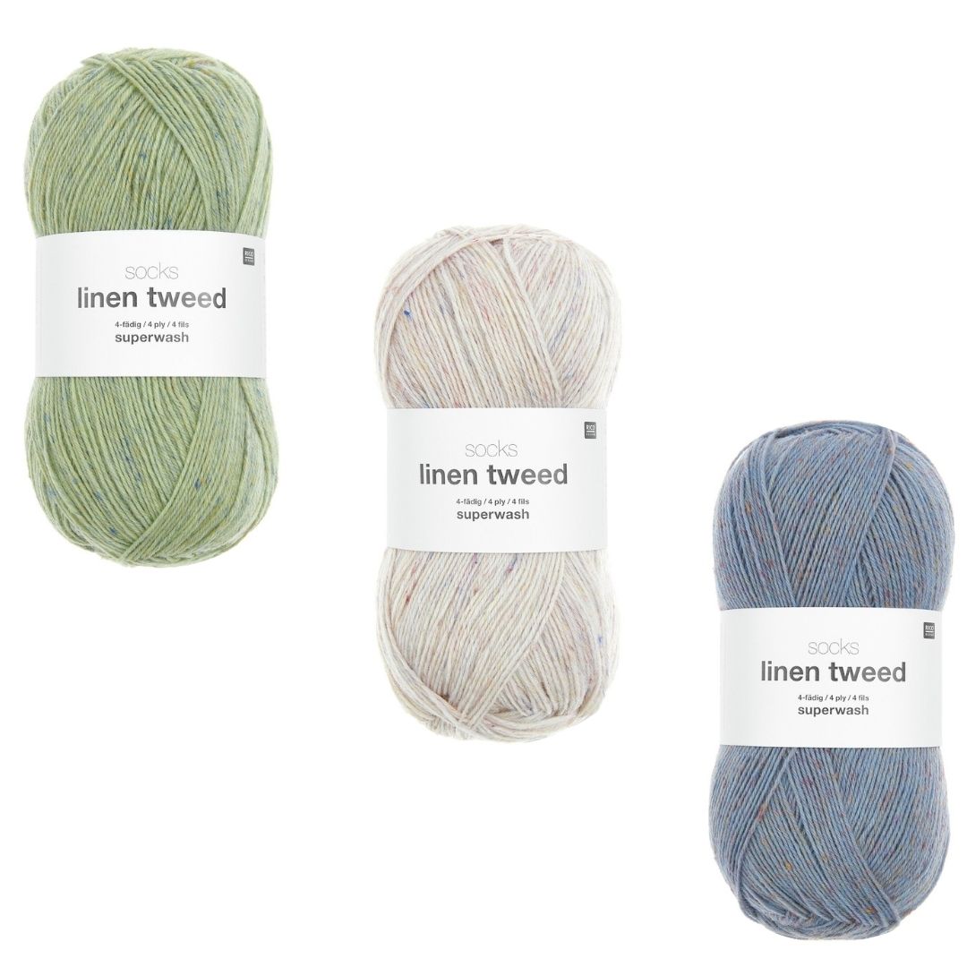 Sockenwolle Socks Linen Tweed 4-fädig Sockenstricken Farbauswahl Sockengarn mit Leinen