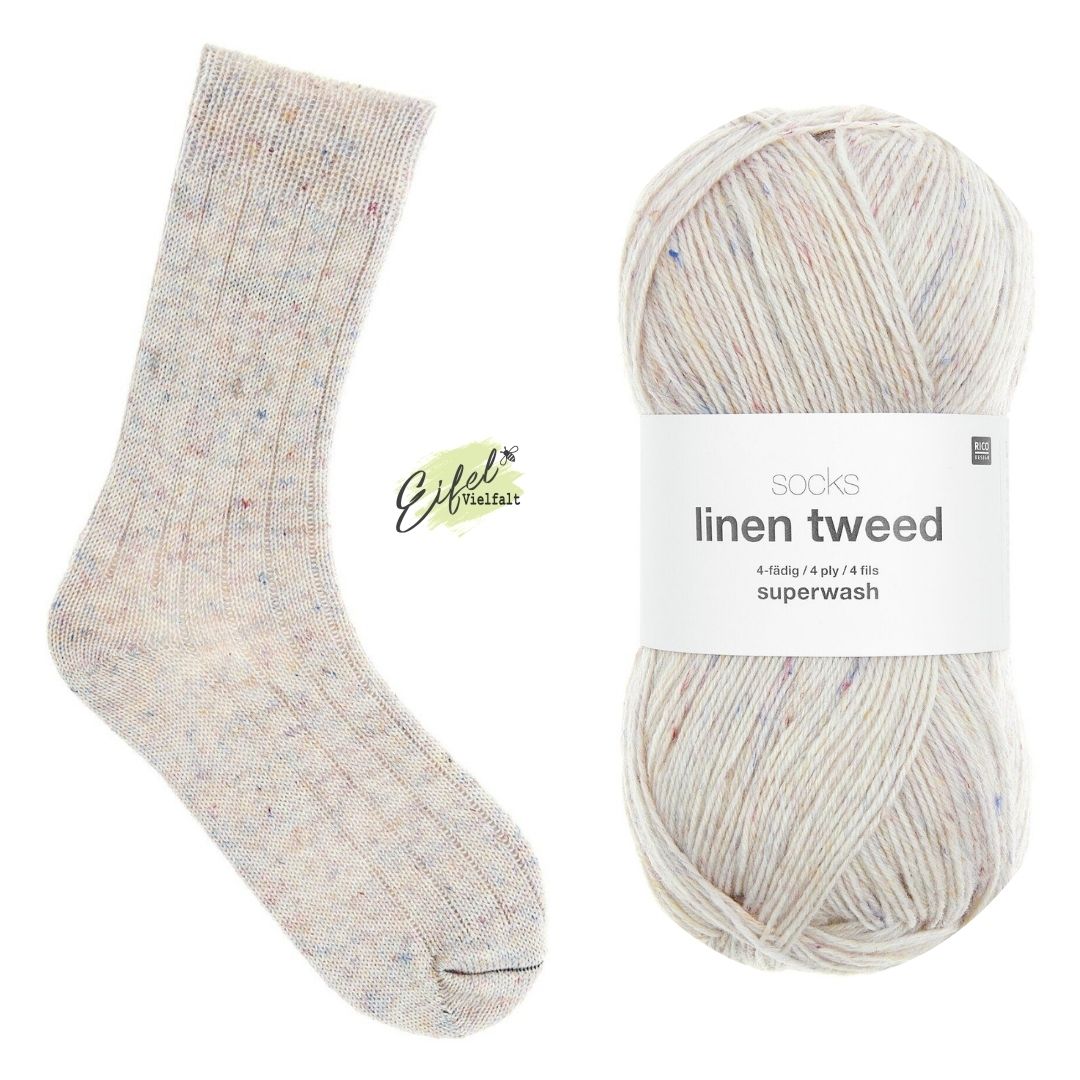 Sockenwolle Socks Linen Tweed 4-fädig Sockenstricken mit 1 Knäuel Farbe 001 creme