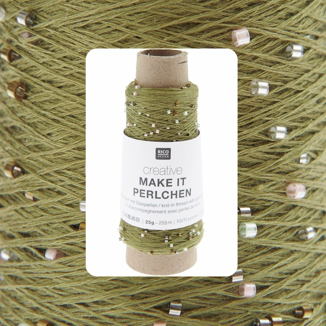 Creative Make it Perlchen 25g Beilaufgarn mit Glasperlen 255m Farbe 006 olive 100% Lyocell