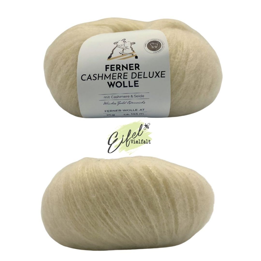 Cashmere Deluxe 25g Kaschmirwolle mit Schurwolle und Seide Farbe 1 wollweiß 