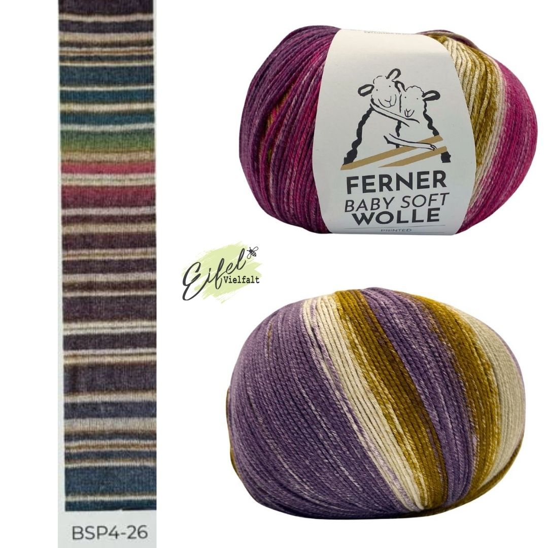 Ferner Wolle Baby Soft Printed 150g Farbverlauf als Musterstrick 2 Knäuel mit und ohne Banderole Bio-Baumwolle und Soja Farbe BSP4-26 Polarnacht