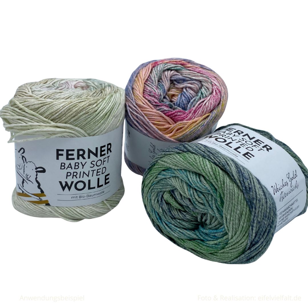Ferner Baby Soft Printed 150g Farbverlauf 50% Bio-Baumwolle 50% Soja hypoallergenes Garn 270m Farbvarianten