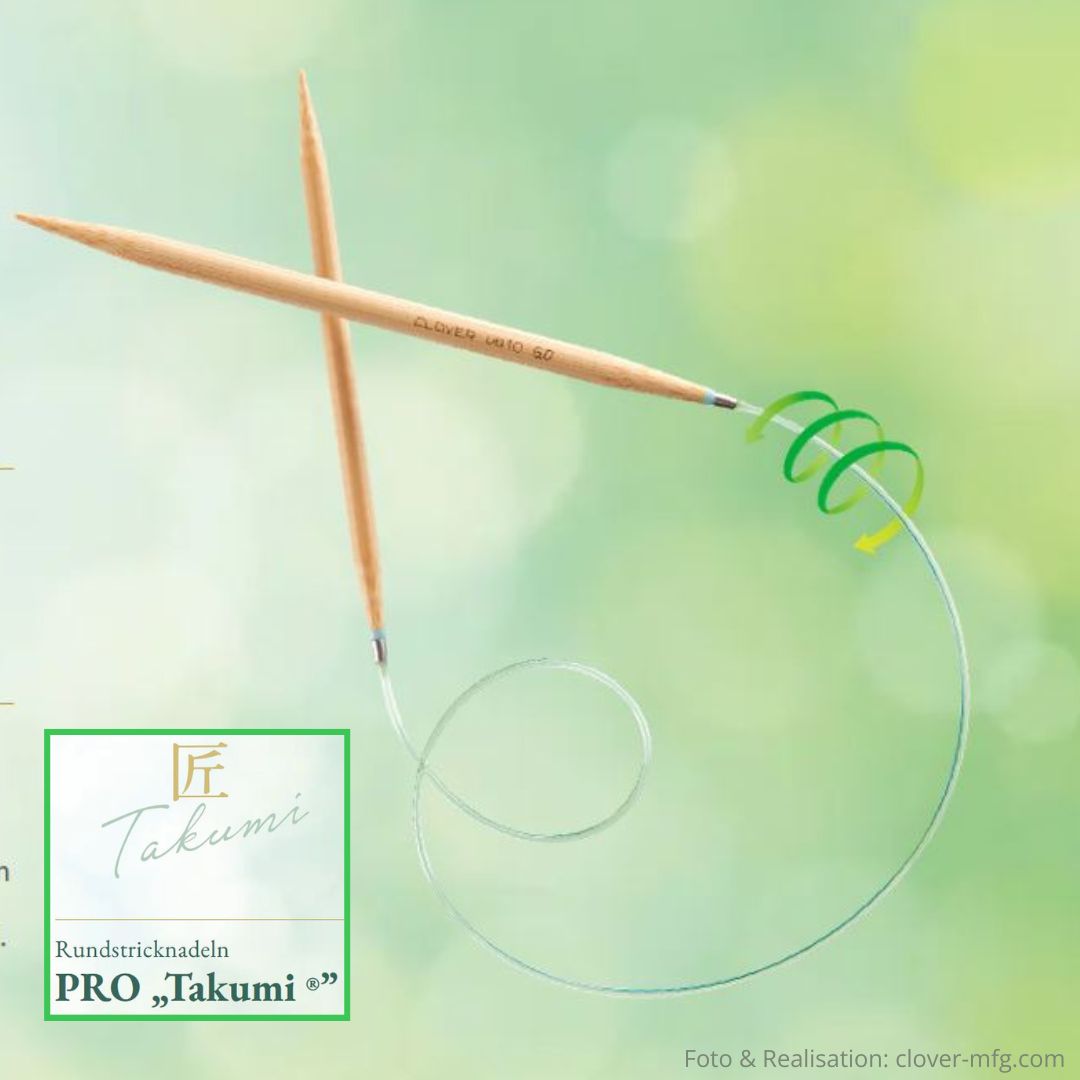 Rundstricknadel von Clover Takumi Pro mit drehbarem Seil Deckblatt