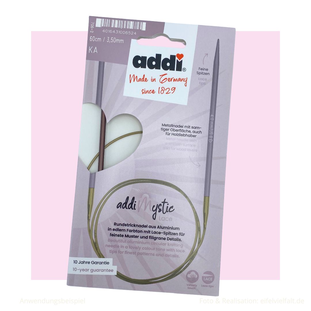 	

addiMystic Lace Rundstricknadel Aluminium Nadelspitzen eloxiert 60cm Seillänge 3,5mm Stärke in Verpackung 