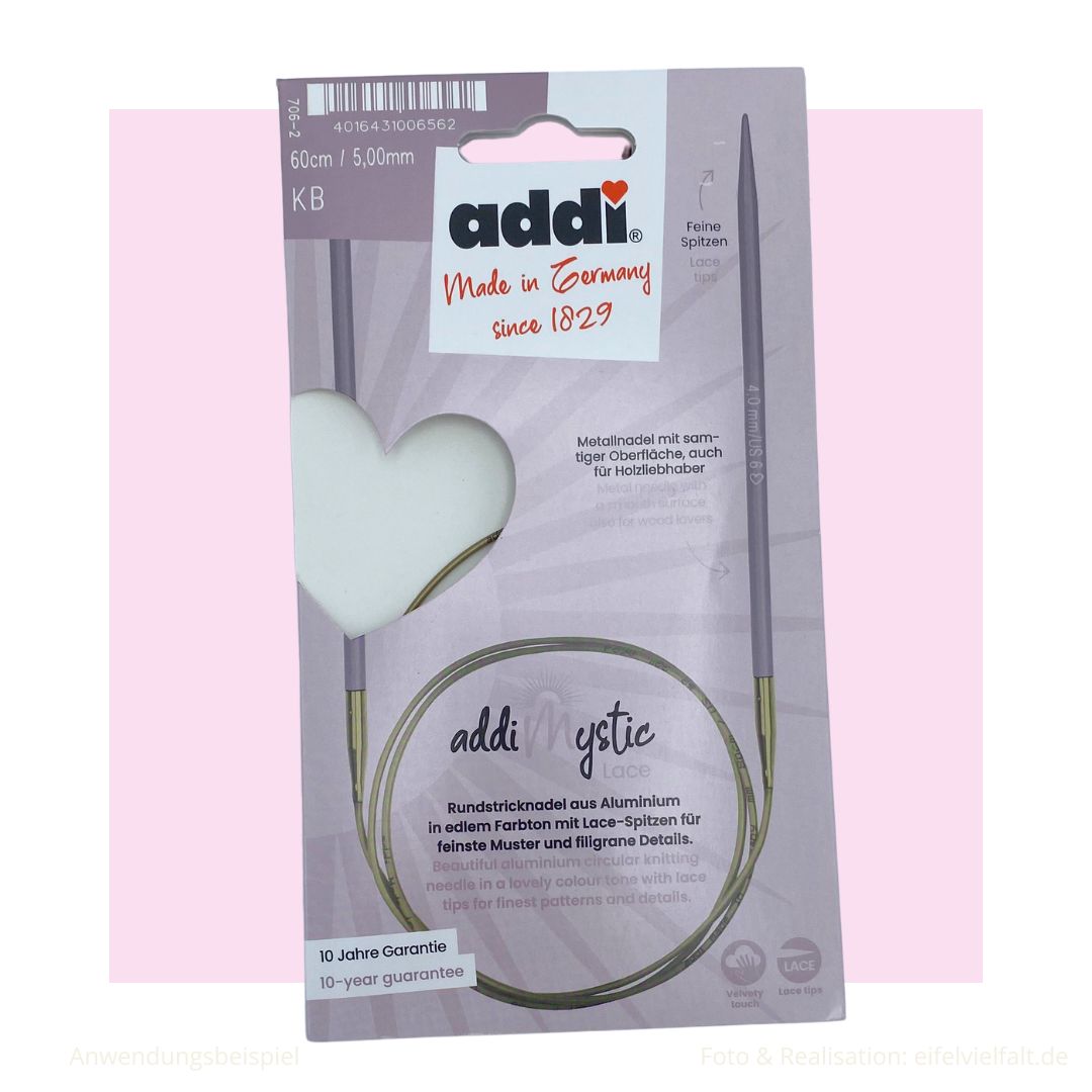 	

addiMystic Lace Rundstricknadel Aluminium Nadelspitzen eloxiert 60cm Seillänge 5mm Stärke in Verpackung 