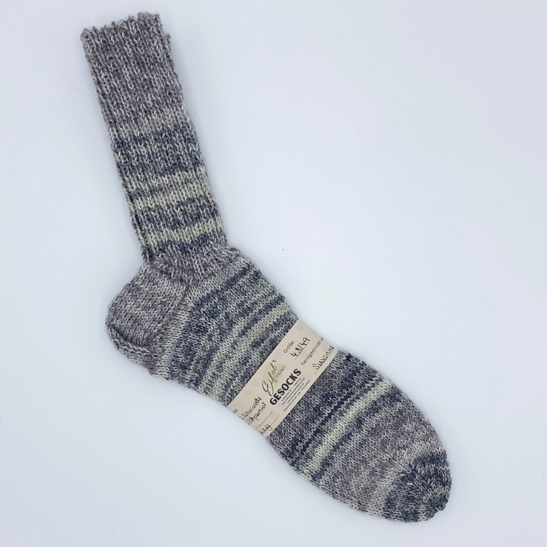 Stricksocken grau meliert 6 faedig Banderole 