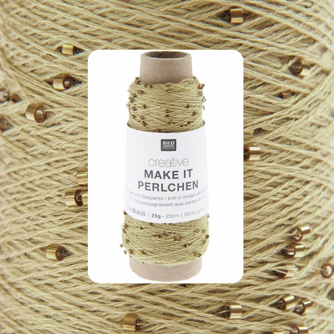 Creative Make it Perlchen 25g Beilaufgarn mit Glasperlen 255m Farbe 005 gold 100% Lyocell