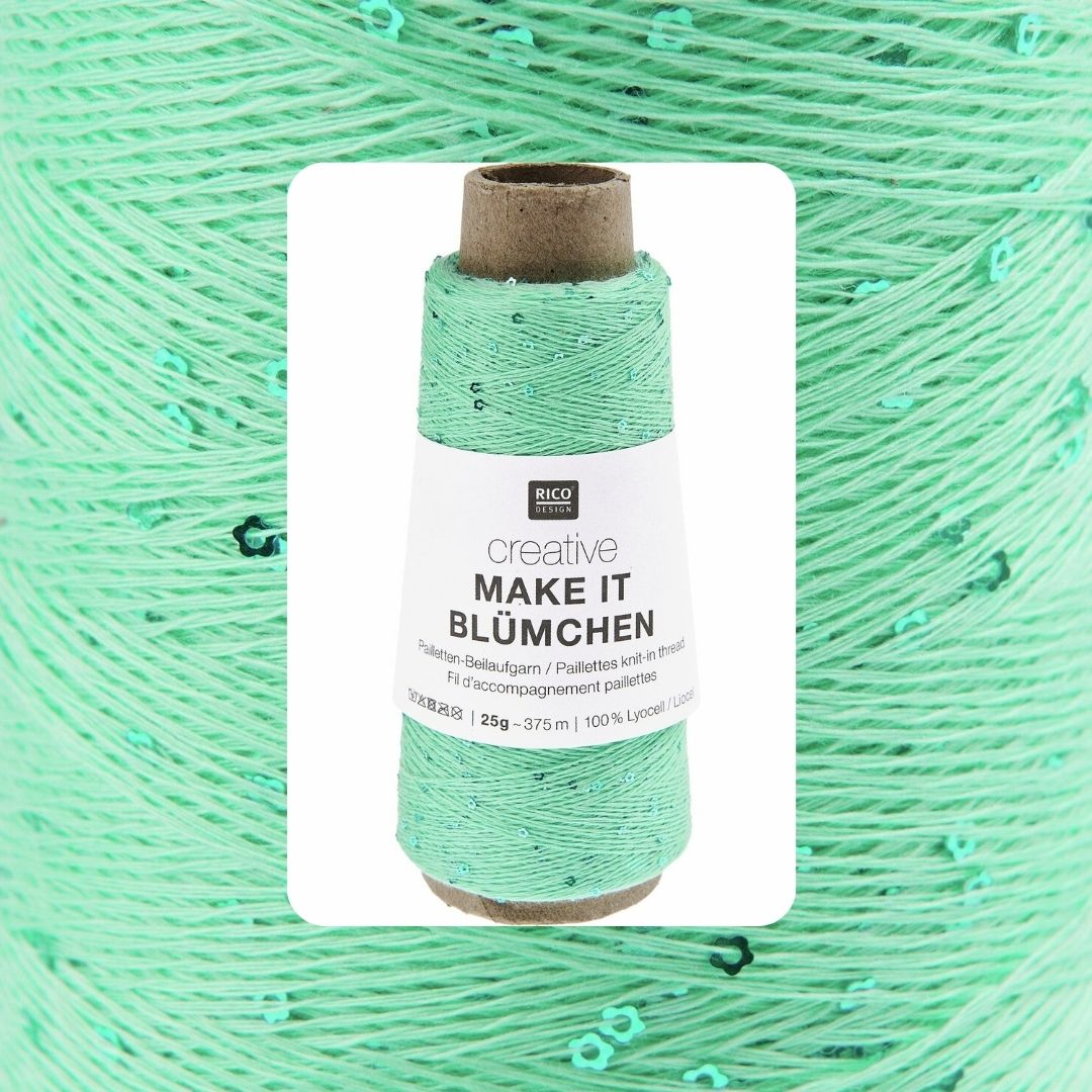 Creative Make it Blümchen Pailletten-Beilaufgarn 25g 375m 100% Lyocell Farbe Nr. 007 türkis