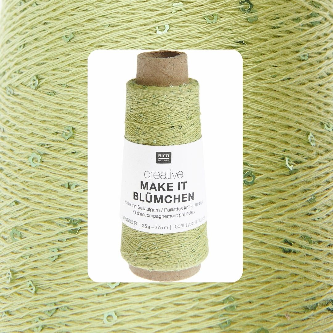 Creative Make it Blümchen Pailletten-Beilaufgarn 25g 375m 100% Lyocell Farbe Nr. 014 oliv