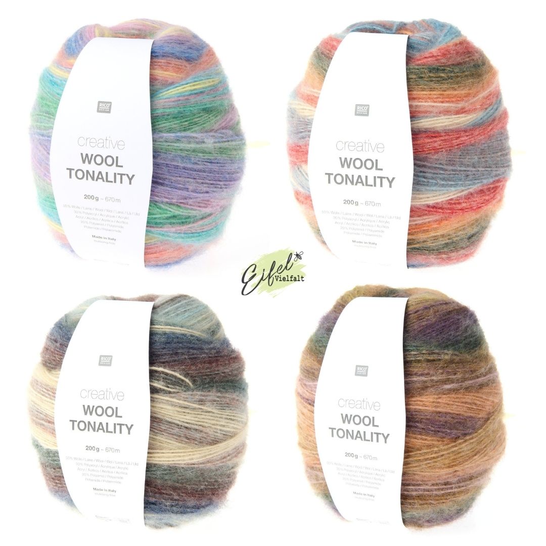 Creative Wool Tonality 200g 670 m Farbauswahl - Farbverlauf - dargestellt mit 4 Knäuel zum Stricken und Häkeln geeignet 