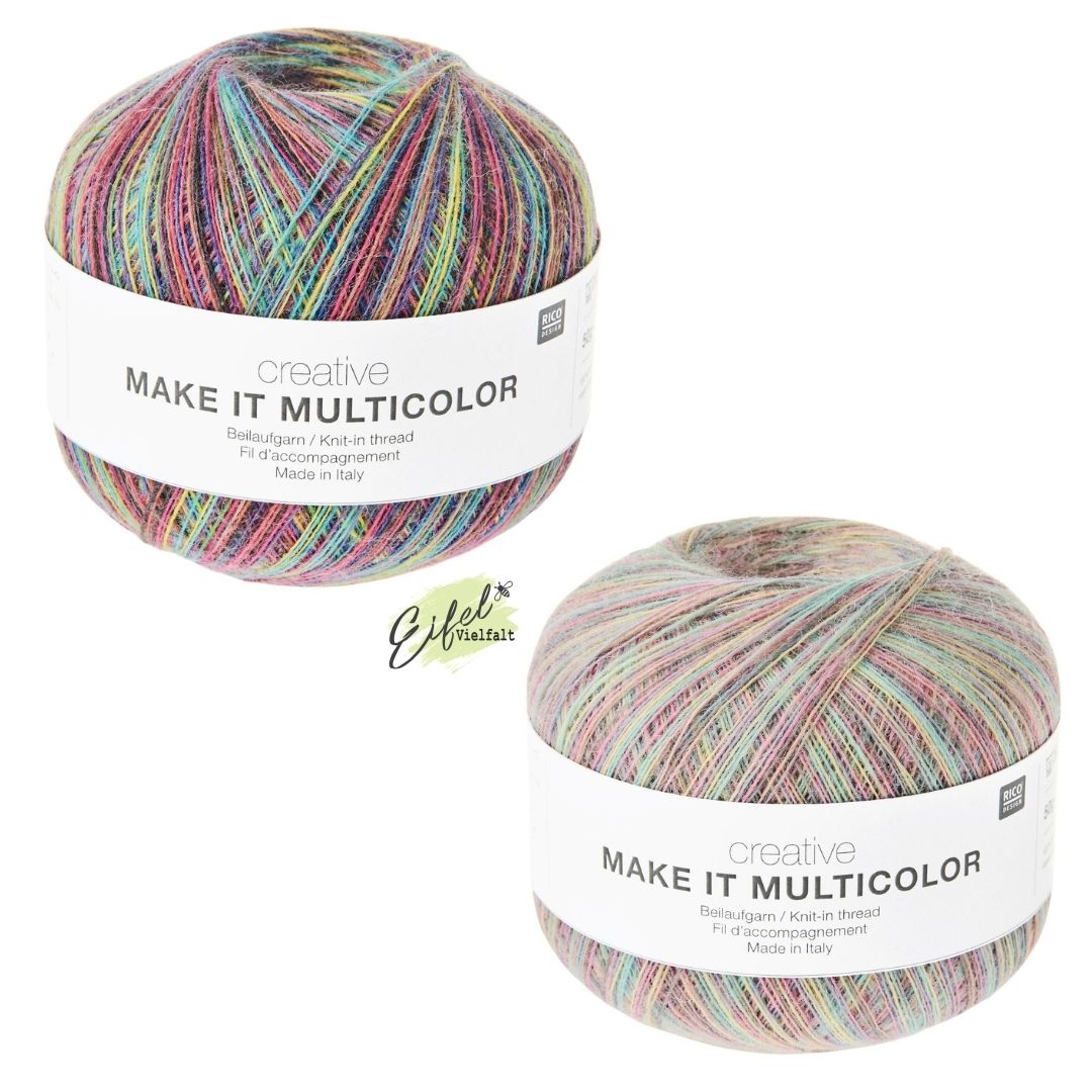 Creative Make it Multicolor - Beilaufgarn aus 100% Wolle 50g 50m zum Stricken und Häkeln 2 Farbknäuel