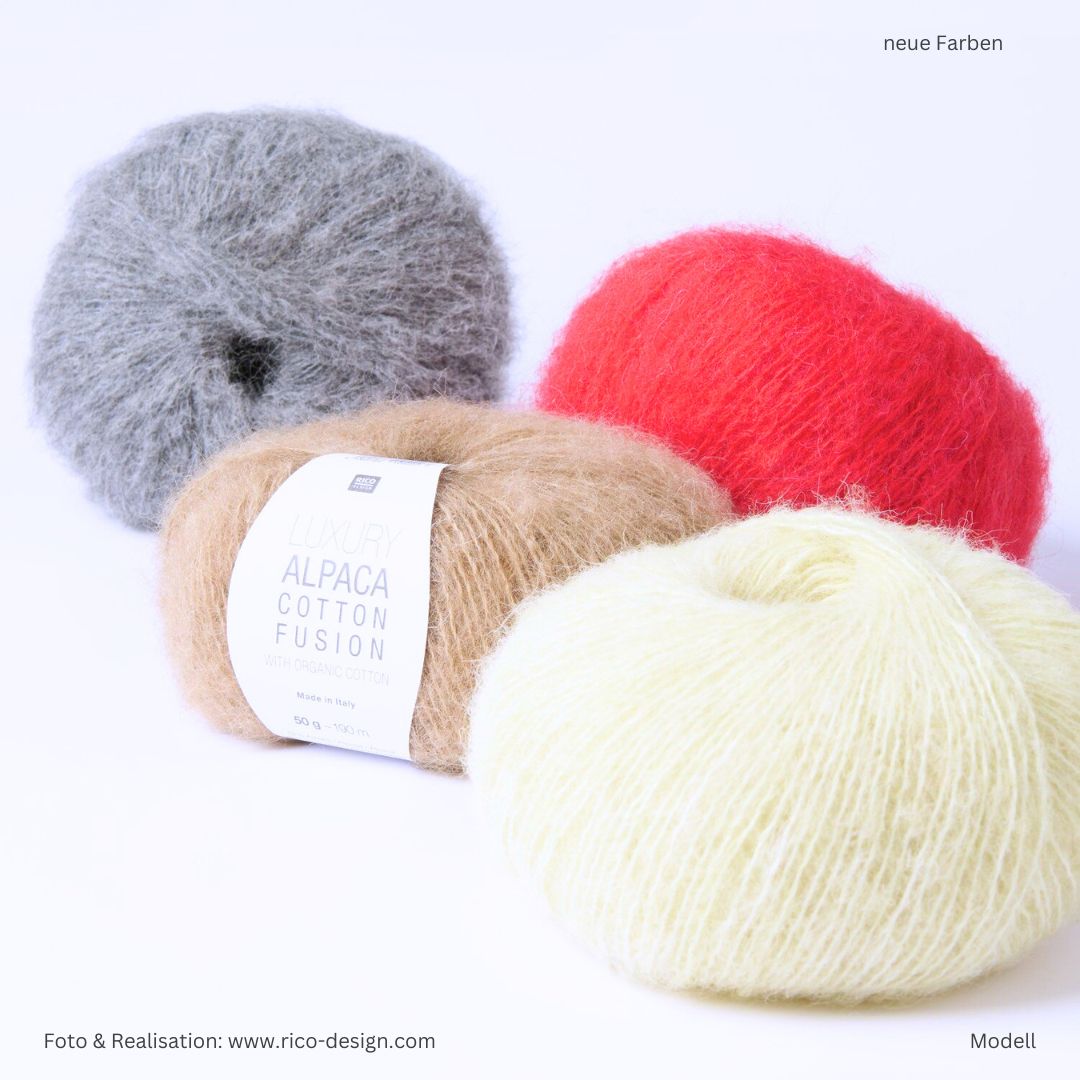 Luxury Alpaca Cotton Fusion Alpakawolle Baumwolle neue Farben - camel, grau und rot und vanille