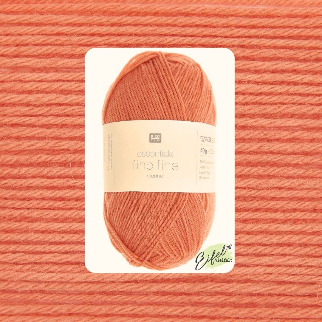 Essentials Merino fine fine 50g 200m Lauflänge 100% Merinowolle Farbe 002 apricot als Knäuel und Garnstruktur 