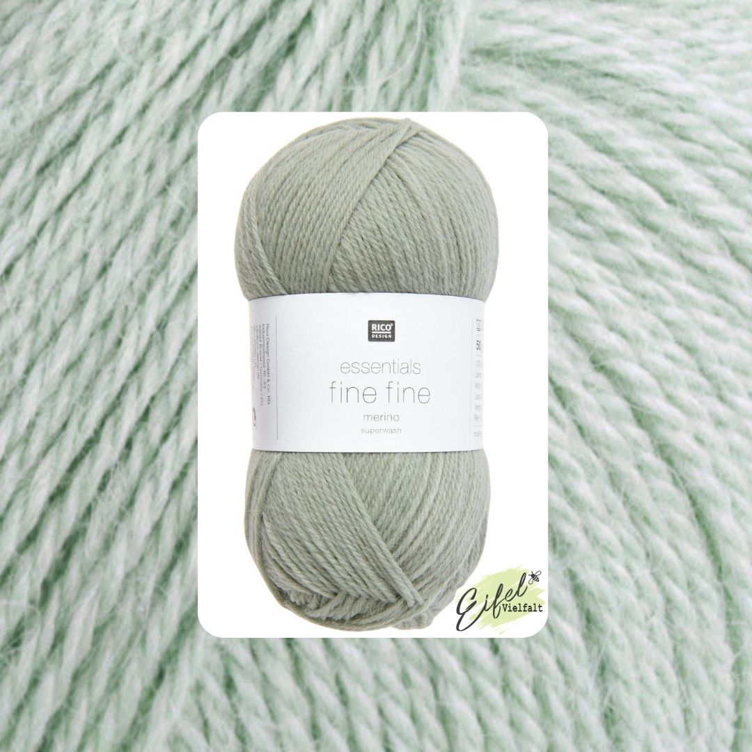 Essentials Merino fine fine 50g 200m Lauflänge 100% Merinowolle Farbe 018 mint als Knäuel und Garnstruktur 