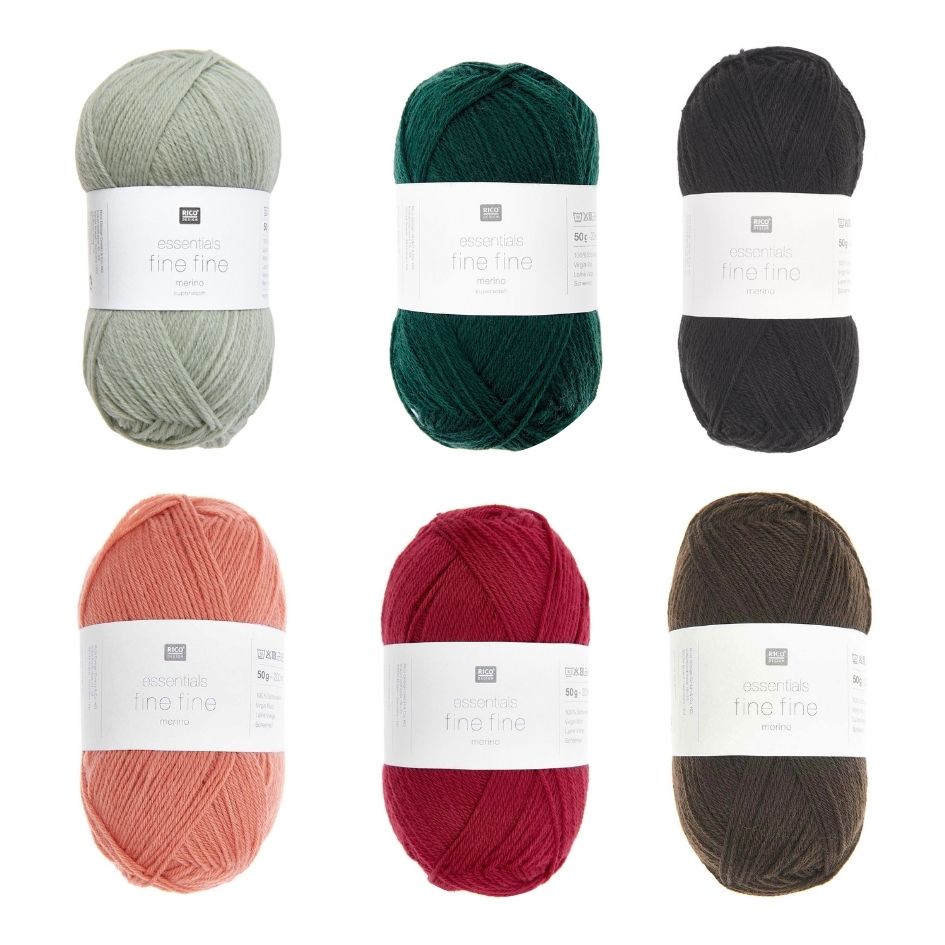 Essentials Merino fine fine 50g 200m Lauflänge 100% Merinowolle 6 Farben zur Auswahl als Knäuel dargestellt