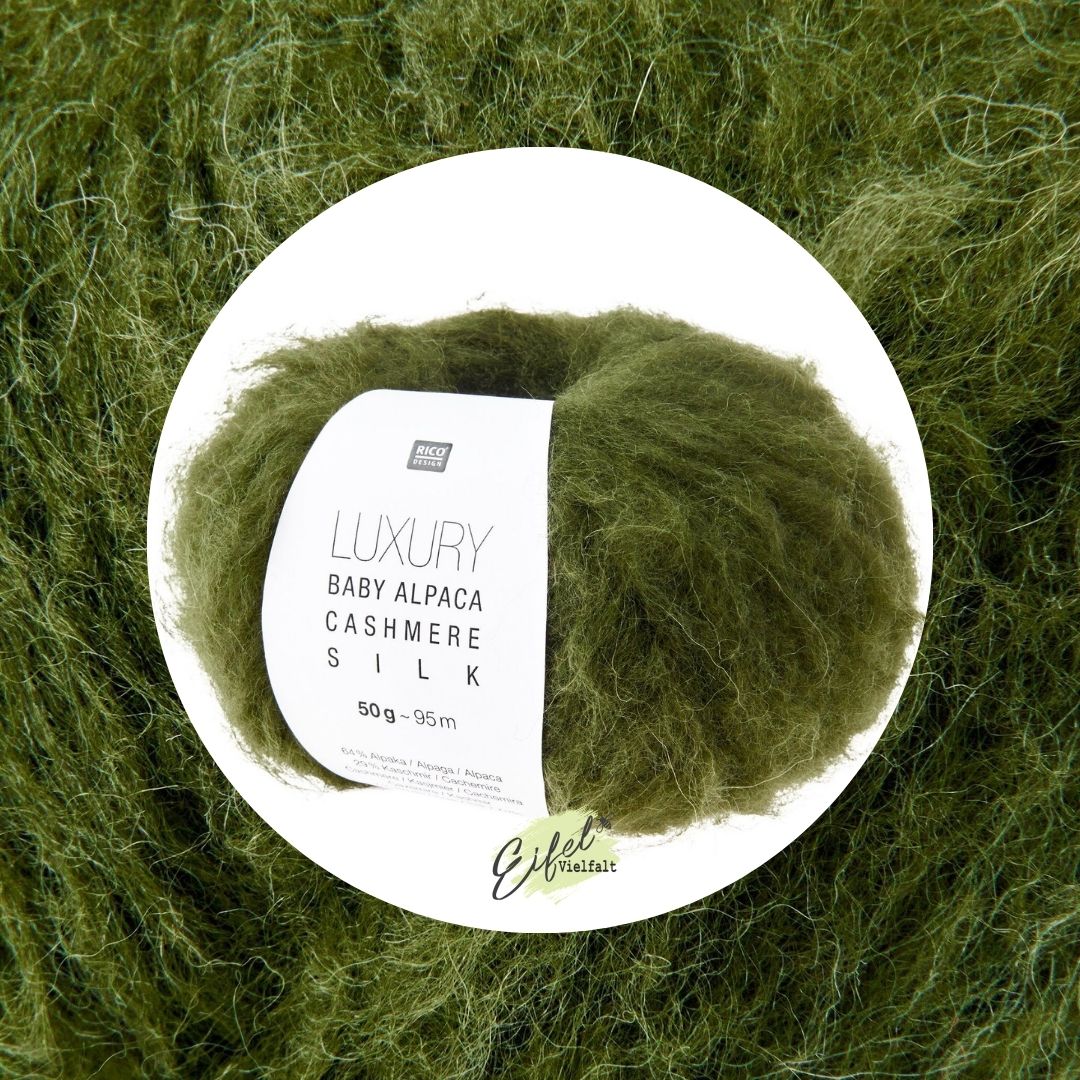 Luxury Baby Alpaca Cashmere Silk 50g 95m Strick- oder Häkelwolle Farbe 005 oliv