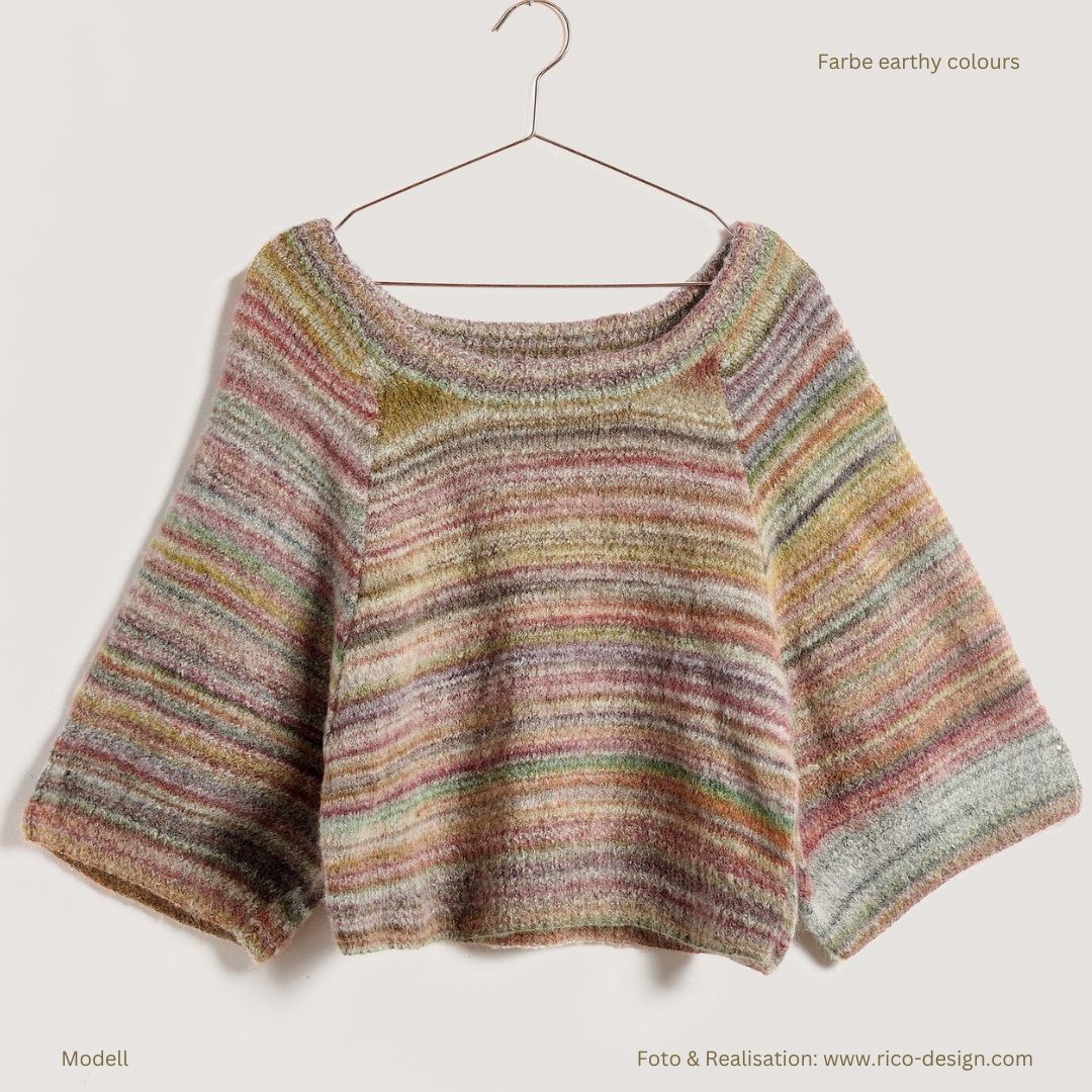 Fashion Wool Alpaca Landscape 25g 170m Häkel- und Strickwolle Musterstrick Pulli mit weiten Ärmel in Farbe earthy colours 