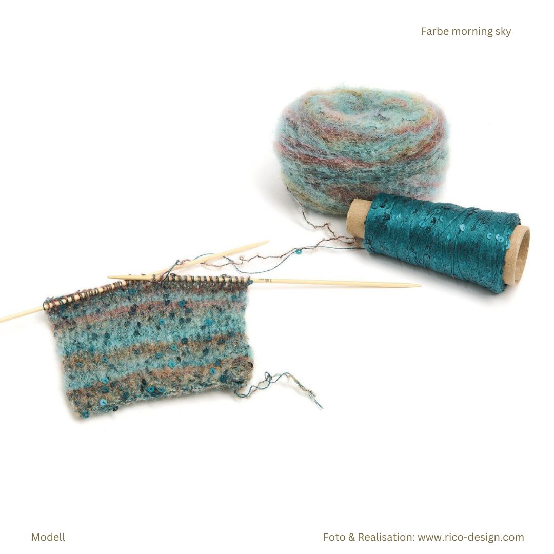 Fashion Wool Alpaca Landscape 25g 170m Häkel- und Strickwolle Musteranstrick mit Pailetten-Beilaufgarn in Farbe morning sky