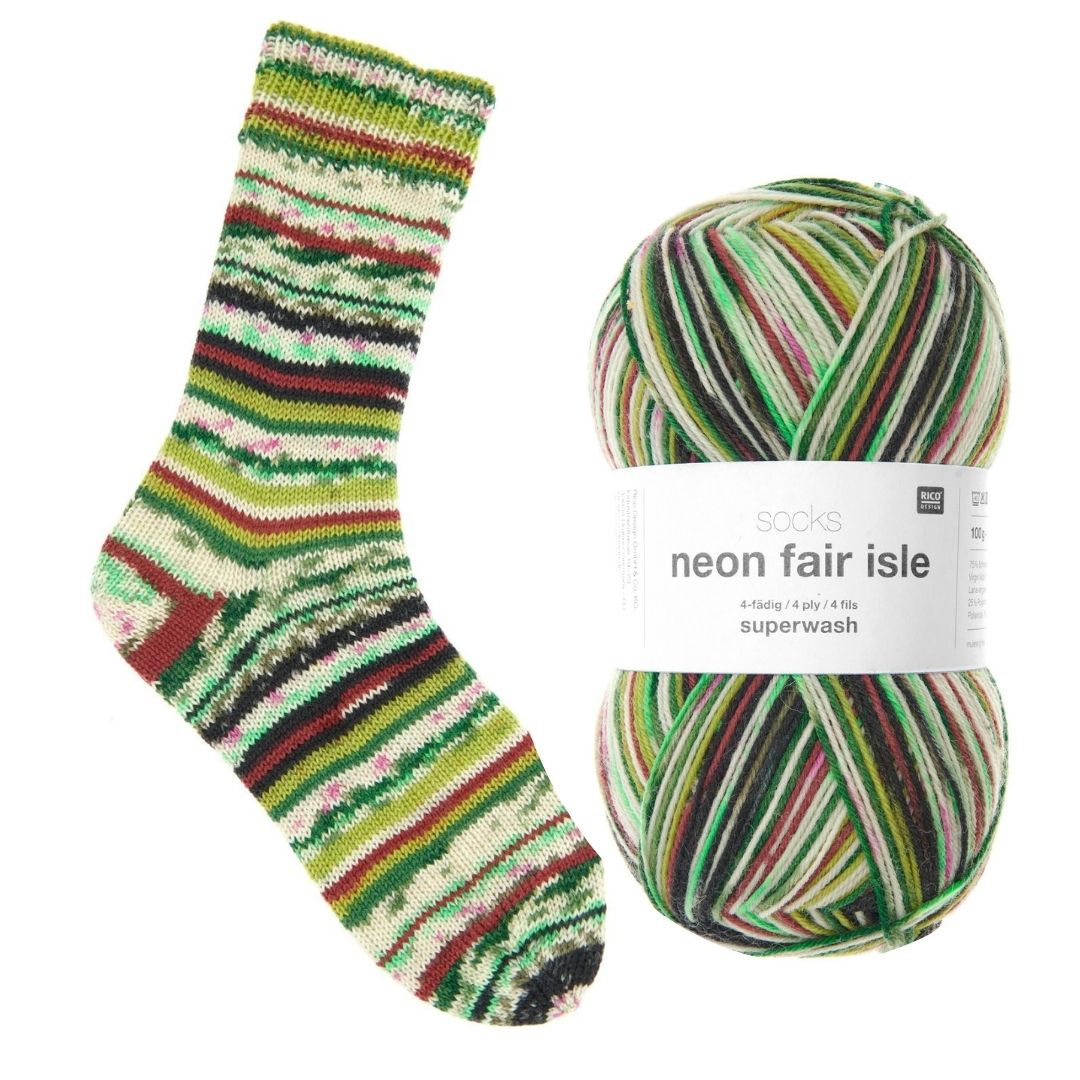 Sockenwolle Fair Isle Neon forest 100g Stricksocken