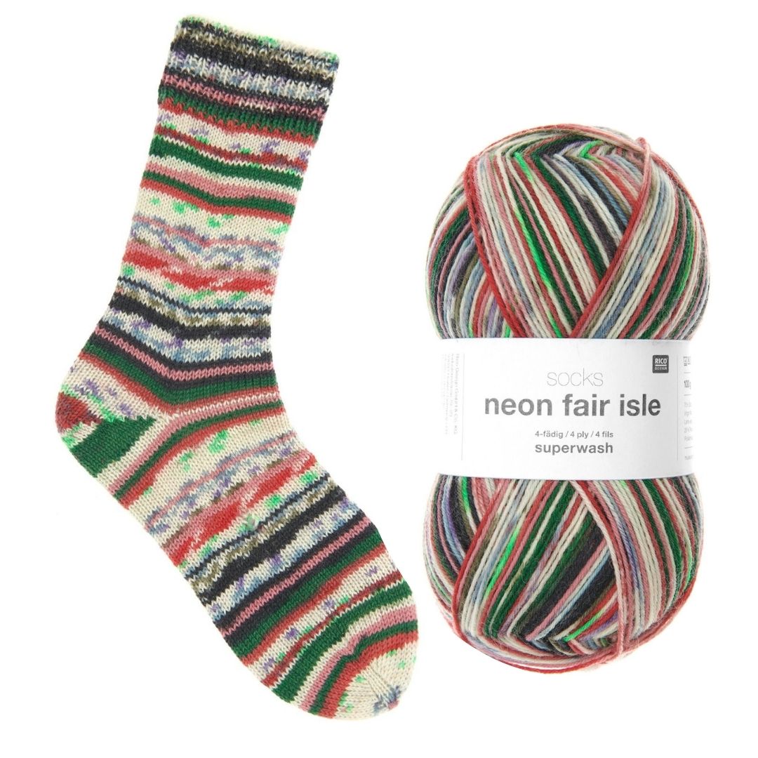 Sockenwolle Fair Isle Neon stylo 100g Stricksocken