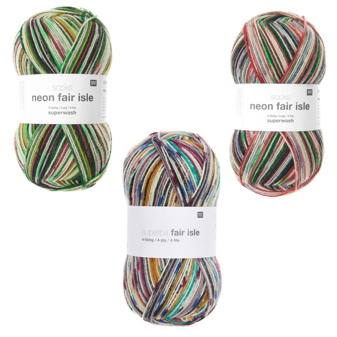 Sockenwolle Fair Isle neon alle Farben 100g